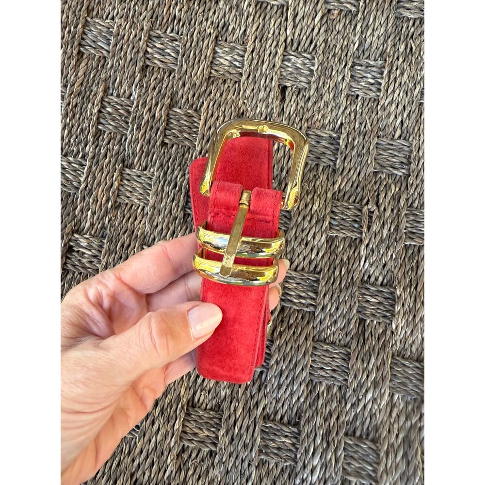 Vintage Red Suede Belt with Gold Hardware